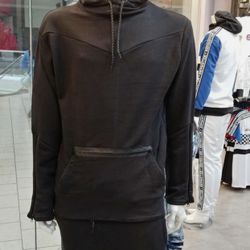 Men's Fleece Pullover Plain Black Hoodie Sweatshirt + Trouser