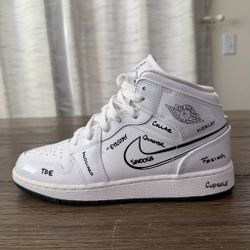 Air Jordan 1 Mid SS Schematic Sneaker School GS 6Y White Black Patent DQ1864-100 New In Box Nike