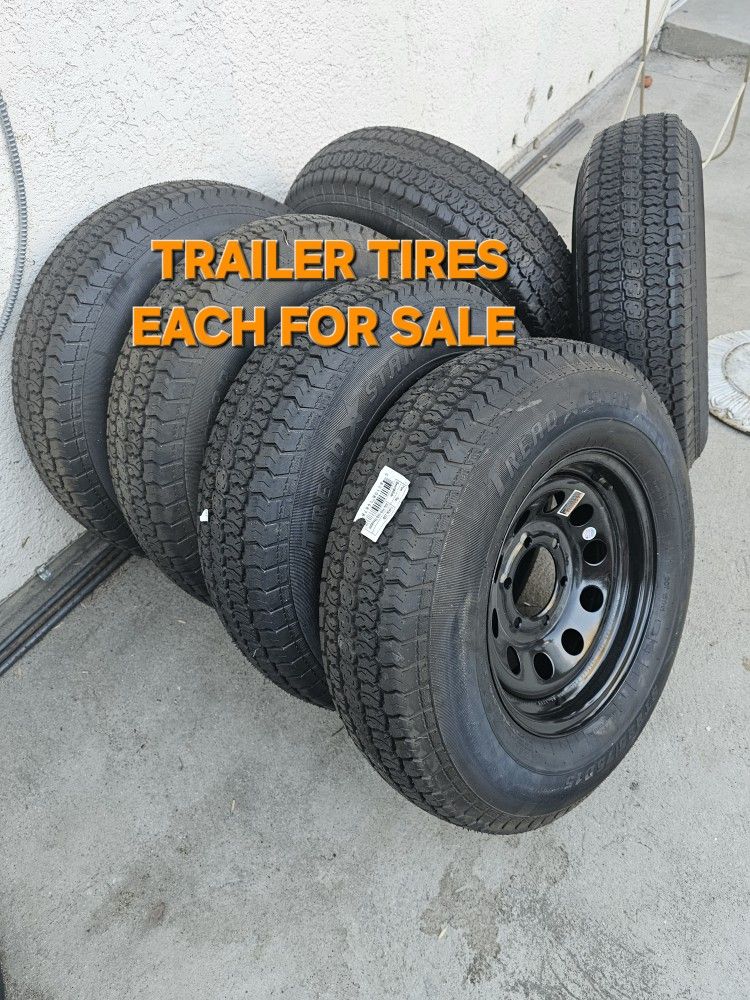 FOR SALE EACH TIRE WITH RIM ONLY FOR TRAILERS RADIAL 225 75R15 6 LUGS COLOR BLACK FOR ANY QUESTION TEXT ME PLEASE HABLO ESPAÑOL THANKS FOR WATCHING