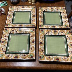 New Tabletops Unlimited Espana 4 Plates *Leaf* Pattern  Hand Painted