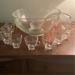 Punch Bowl, Ladle And 12 Cup Set