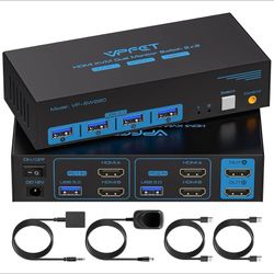 4K HDMI Dual Monitor KVM Switch 2 Computers USB3.0 Share 2 Screens w/ Controller