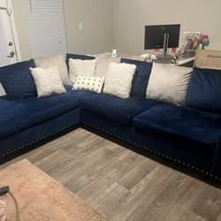 Blue Reversible Sectional Couch, Velvet