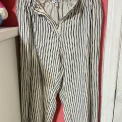 Striped Cream and Black Linen Pants