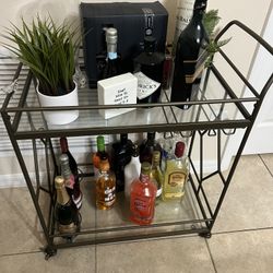Bar Cart, Home Bar Serving Cart, Wine Cart with 2 Mirrored Shelves, Wine Holders, Glass Holders, for Kitchen, Dining Room