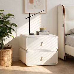 19.7-inch French light luxury double drawer solid wood bedside table living room side table cabinet fully wrapped in microfiber leather