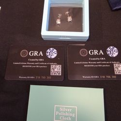 MOISSANITE STUDS 2CT 6.5MM 1CT X 2 18K/925 SS PASSES DIAMOND TESTER  2 GRA REPORT S & WARRANTY CARDS 