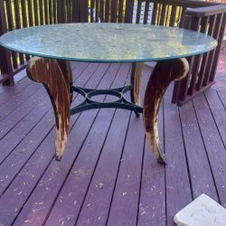 Wood and Iron Table With Removal Glass Top