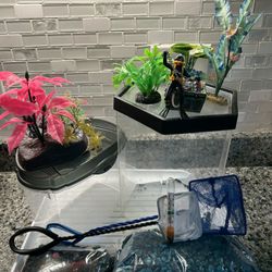 Betta Fish Tanks- 2 Small & Some Supplies 