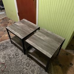 Set of 2 Rustic Wood End Tables with Storage Shelf – Modern Industrial Style
