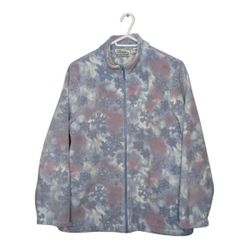 Tradition Country Blue White Snow Fleece Grandma Zip Up Sweater