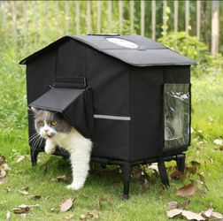Outdoor Cat House Weatherproof, Outside Insulated Feral Cat Shelter with Elevated Base