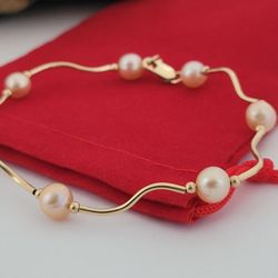 14k Yellow Gold Pearls Bracelet Solid Gold!/ Pulsera de Oro Sólido con Perlas! 👌🎁Post Tags: Pulsera de Oro
