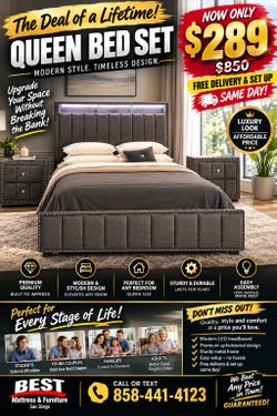 Queen Platform Bed w/ LED Lights, Storage & USB Ports – NEW
