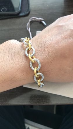 DAVID YURMAN 925 sterling silver & 18K gold Oval Link Cable Chain bracelet