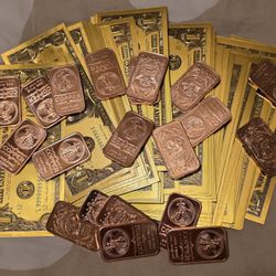 1oz Cooper Bar And $1 Gold Foil Bill