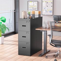 18" D File Cabinet - 3 Drawer Lockable Vertical File Cabinet for Home Office, Black Metal for Hanging Letter/Legal Folders, Easy Assemble