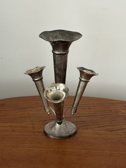 silver-plated epergne centerpiece, often used for holding flowers. Need To Be Cleaned. 
