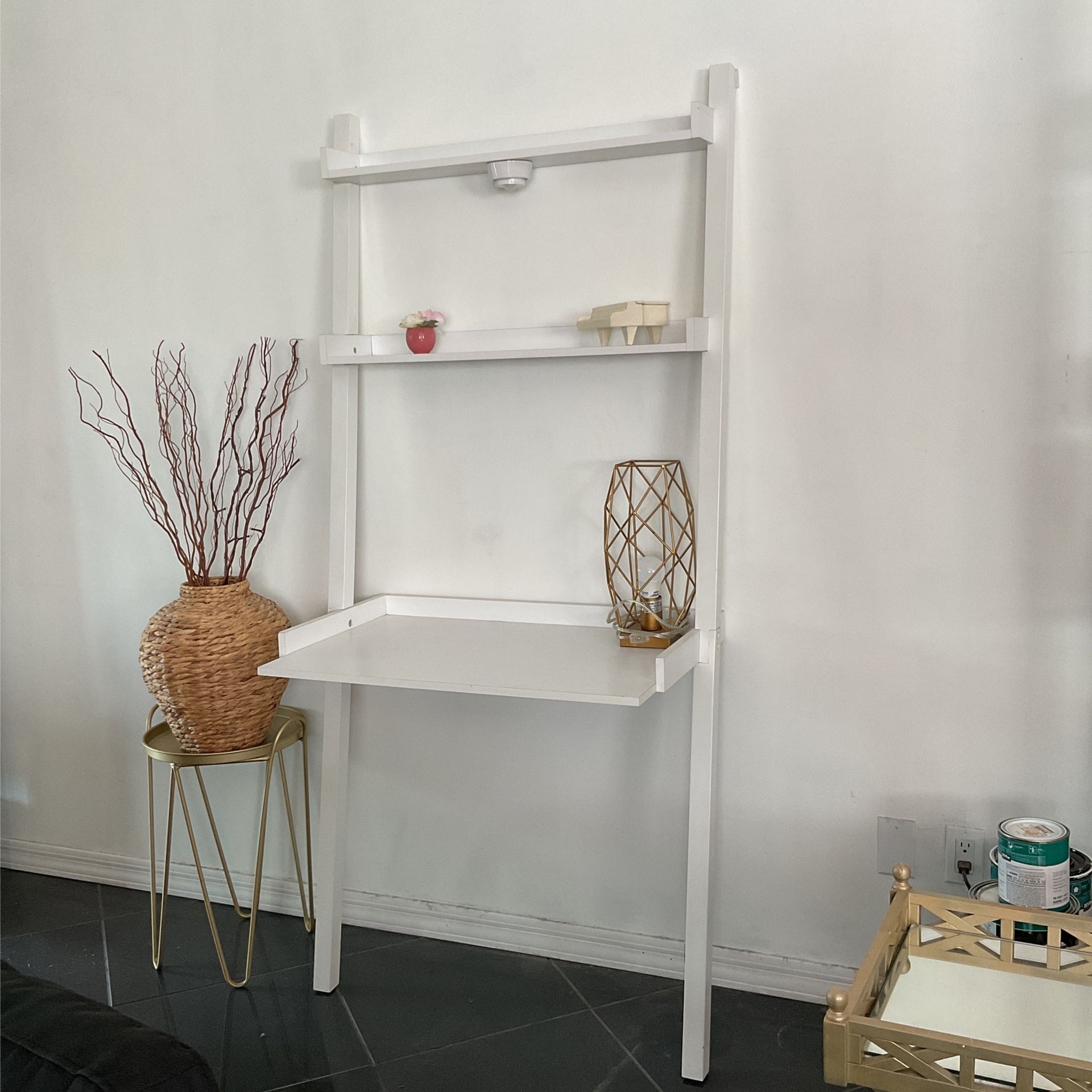 White Leaning Desk/Display Shelf