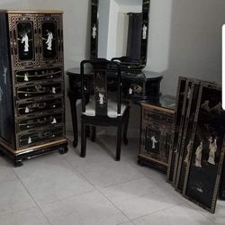 Chinese Oriental Antique Black Lacquer Furniture 