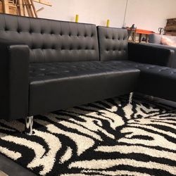 Black Leather Sectional/ Sofa Bed Futon 