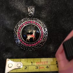 Big Red Deer Silver Pendant Winter Jewelry 