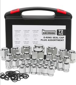 Ancimoon 72PCS ORFS Flat Face Seal Cap and Plug Kit, Hydraulic Flat Face Fittings For Hose, 36PCS O-Ring Replacement