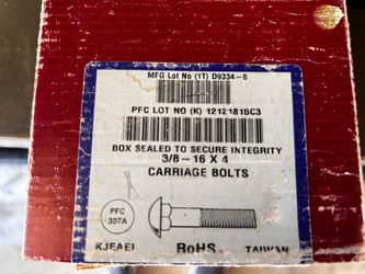 Box of (50) 3/8” x 4” carriage bolts