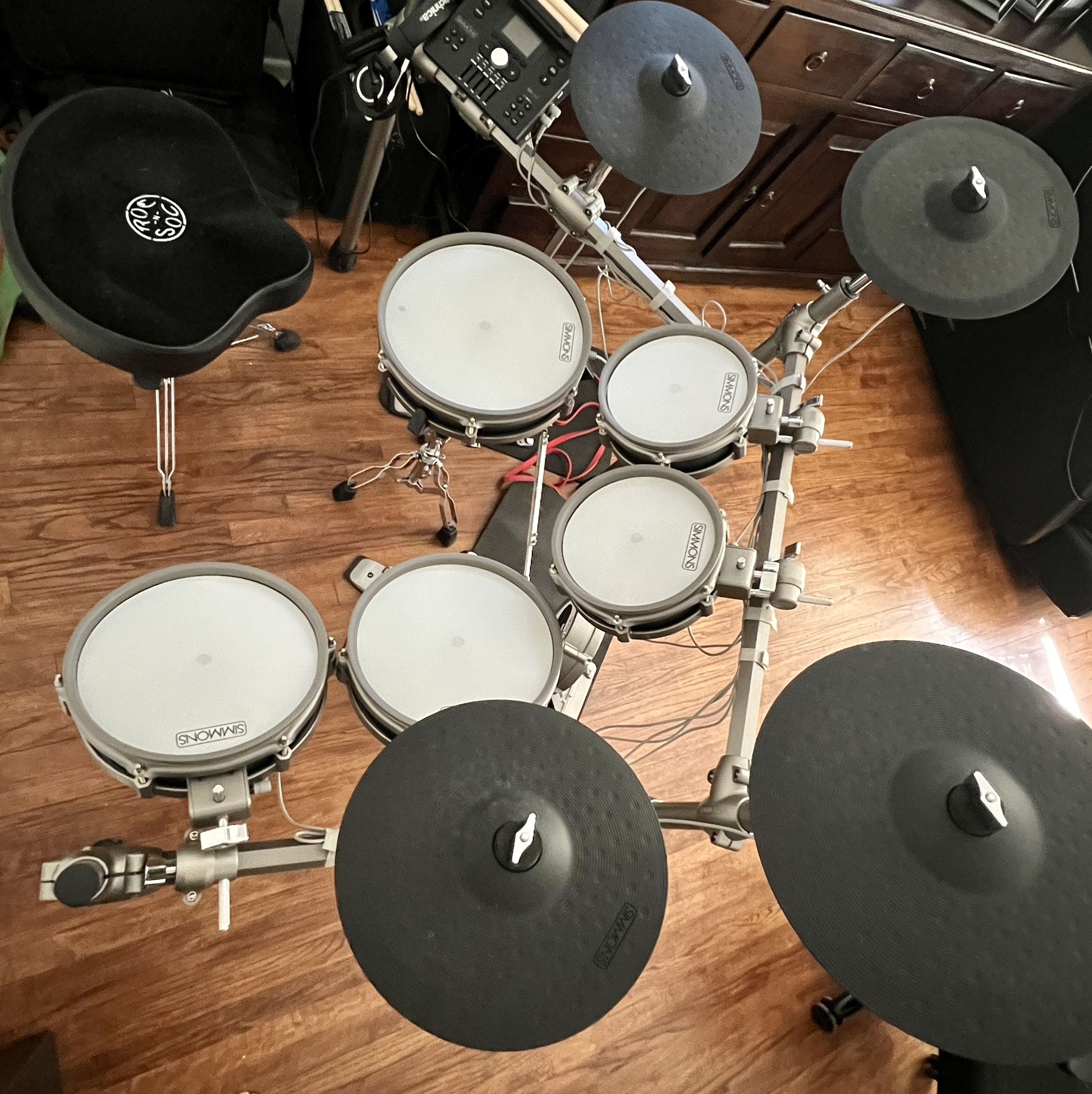 Simmons SD1250 Electric Drum Kit Set Pearl Double Pedal Roc Soc Throne