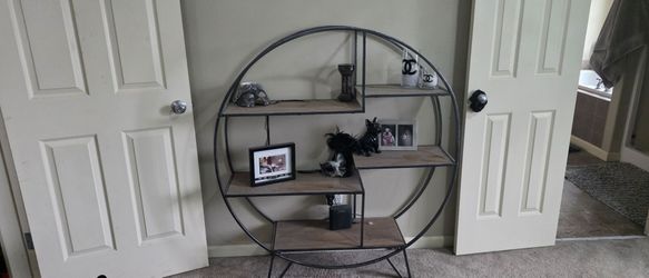 Circular metal and wood display Shelf 51hx45wx13d