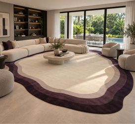 Large Contemporary Area Rug - Cream & Purple, ~18' x 15', Brand New