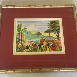 Framed print of "Woody in Paradise" by Robin Wethe Altman 16.75”x 14.75” With Frame. COA Included 