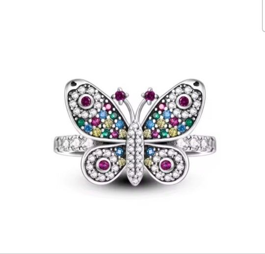 Sterling Silver Butterfly Ring With Rhinestones 