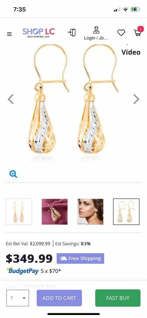 14K Yellow, Rose and White Gold Diamond-cut Tricolor Tear Drop Earrings