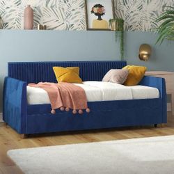 Mr. Kate Daphne Upholstered Twin Daybed with Trundle, Velvet, Blue, New in Box $799
