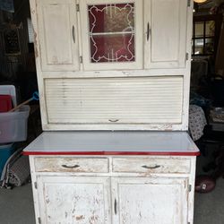 Hoosier Cabinet, Red And White With Flour Bin