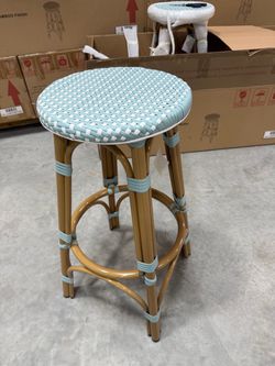 Bamboo Bar Stools Light Teal and White, Set of 2