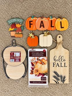 Fall and Thanksgiving Decor Bundle: Wooden Signs, Tiered Tray, and Table Cover