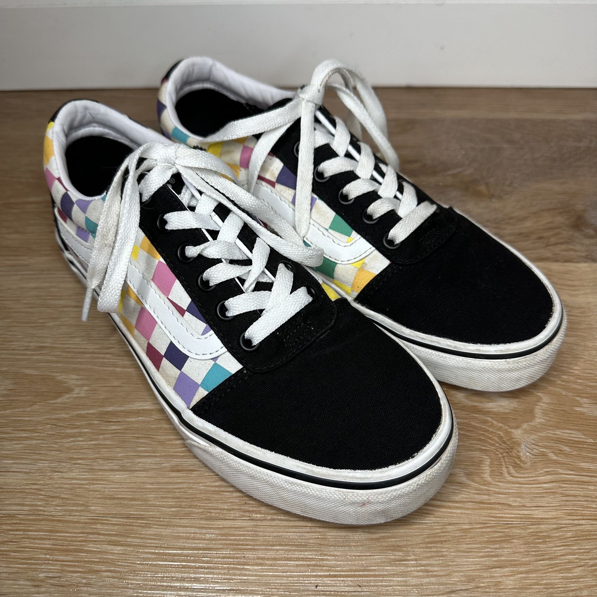 Vans Women’s Old Skool Rainbow Checkerboard Sneakers