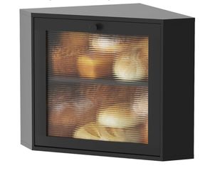 kiplant Black Corner Bread Box for Kitchen Countertop - Bamboo Wood, Wavy Acrylic Door, Adjustable 2-Layer Bread Storage Container, Large Bread Holder