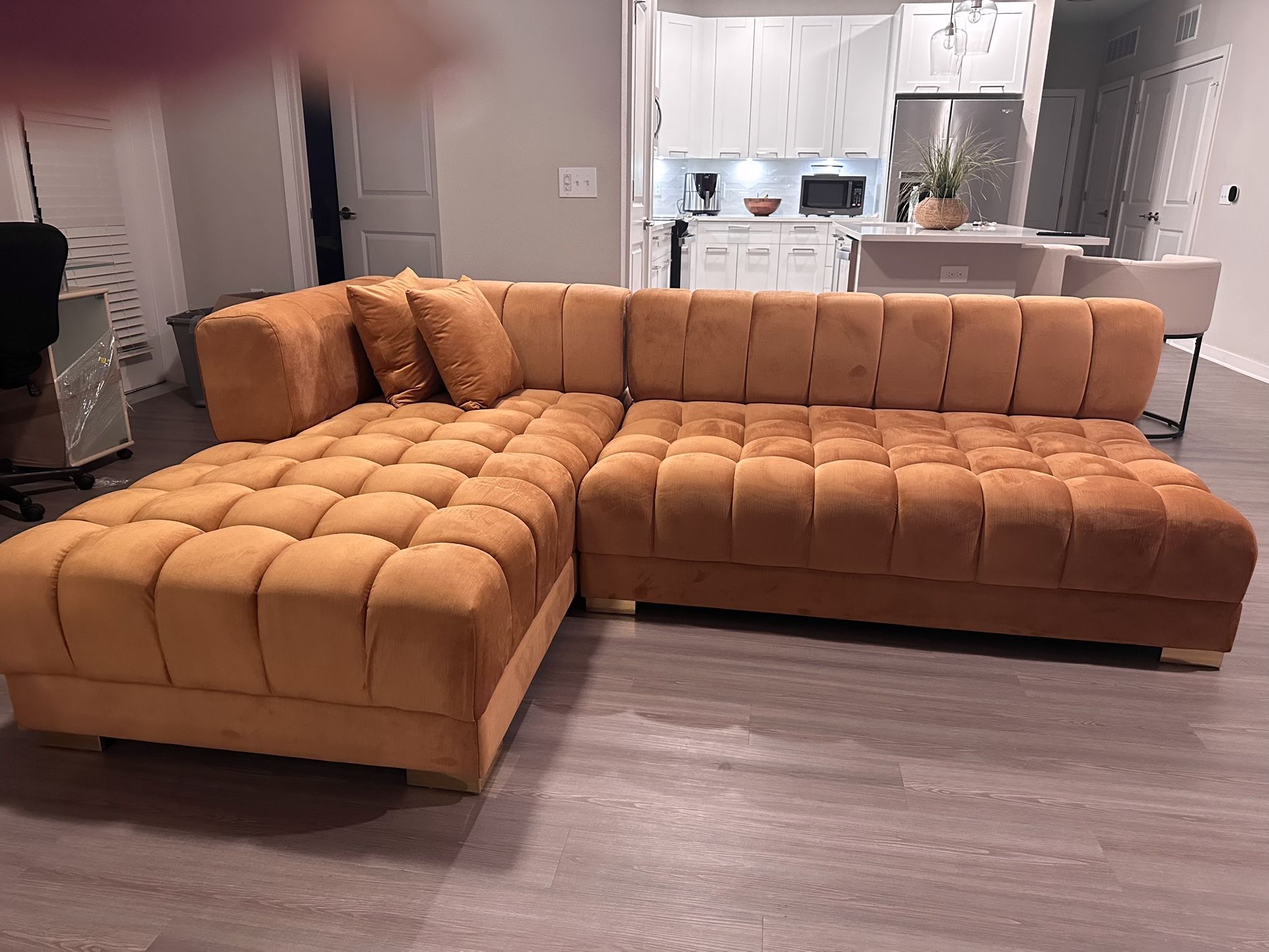 L Shaped Velvet Sectional Orange