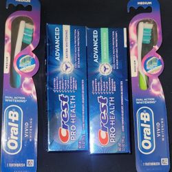 2 CREST PRO-HEALTH ADVANCED (3.5oz) & 2 ORAL-B  VIVID WHITENING TOOTHBRUSH  FOR $9 