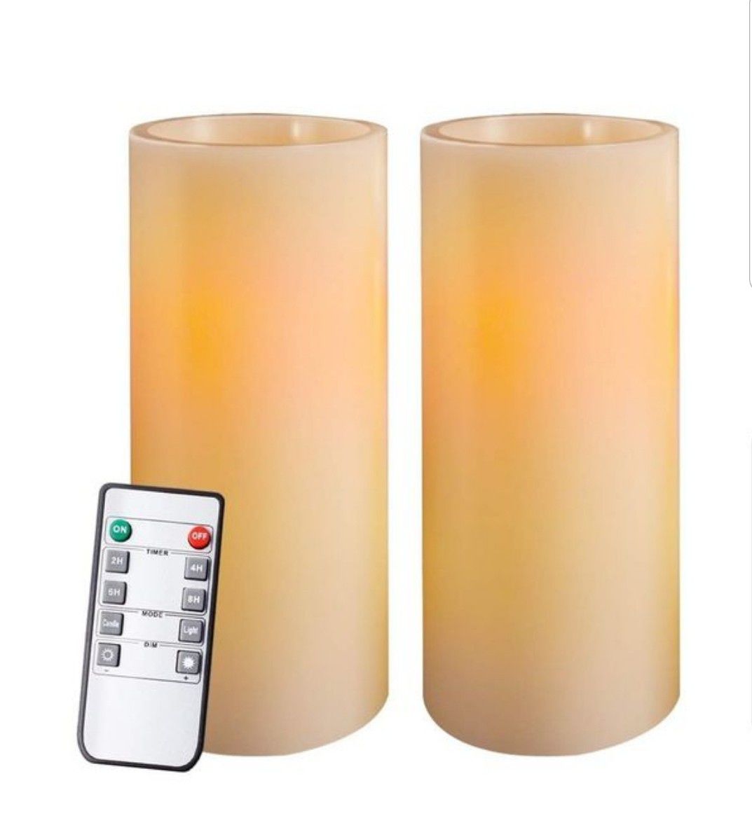 Homemory 9" Amber Yellow Light Flameless Candles Battery Operated LED Pillar Real Wax Flickering Unscented Candles with Timer and 10-Key Remote,