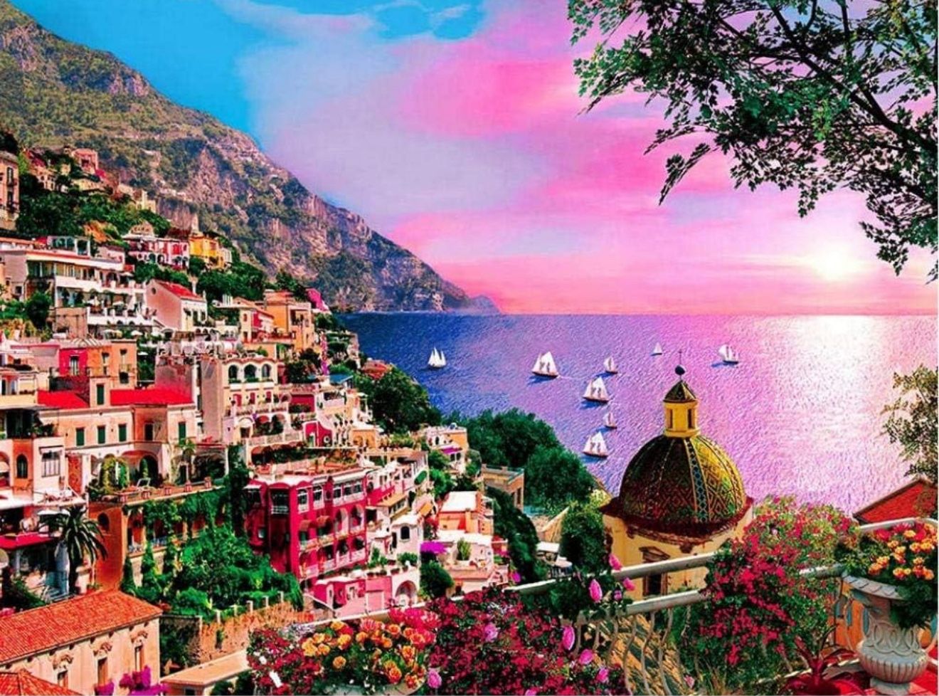 Brand new Jigsaw Puzzles for Adults 1000 Piece Puzzle,Romantic Positano Seaside Town Scene Puzzles Challenging Puzzle Game