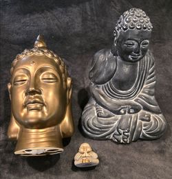 Set of 3 Buddha Figurines and Head Statue