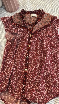 Floral Button-Up Blouse with Ruffle Details