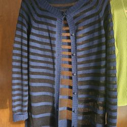 Black & Blue Striped Long Sleeve Cardigan Like New