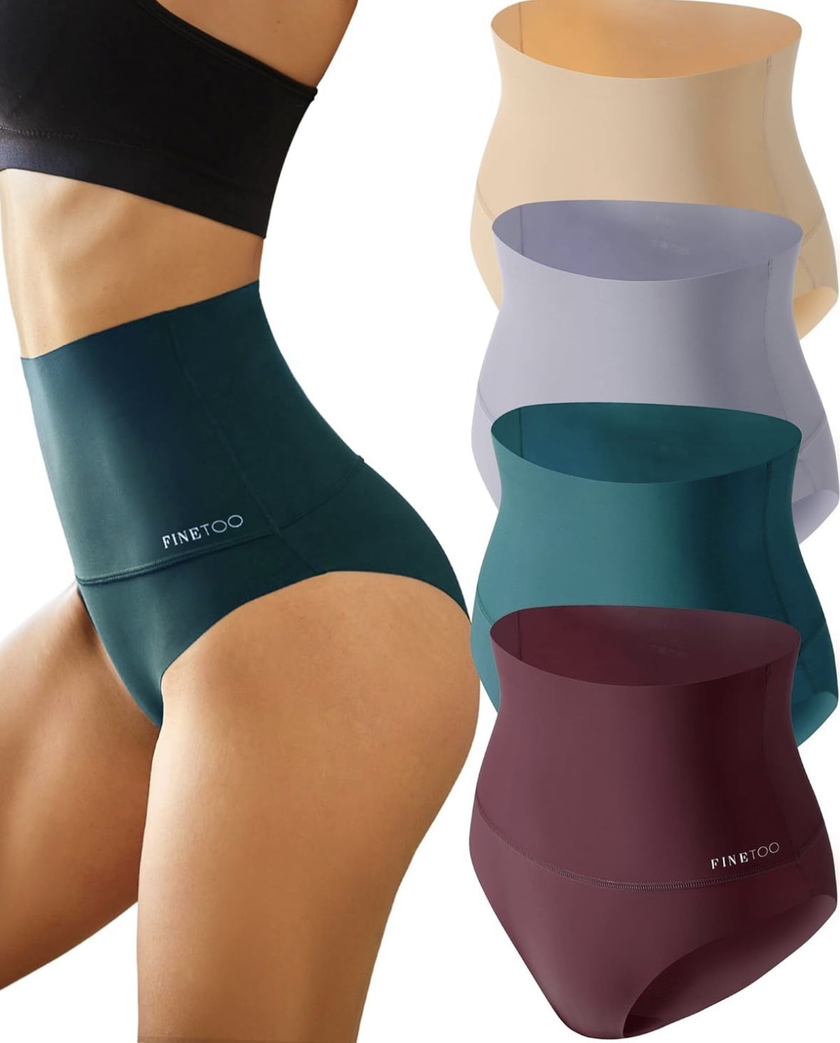 Seamless Underwear for Women High Waisted Tummy Control Panties No Show Nylon Briefs 4 Pack S-XXXL