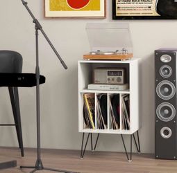 Record Player Stand, Turntable Stand with Storage, Vinyl Record Holder with Display White