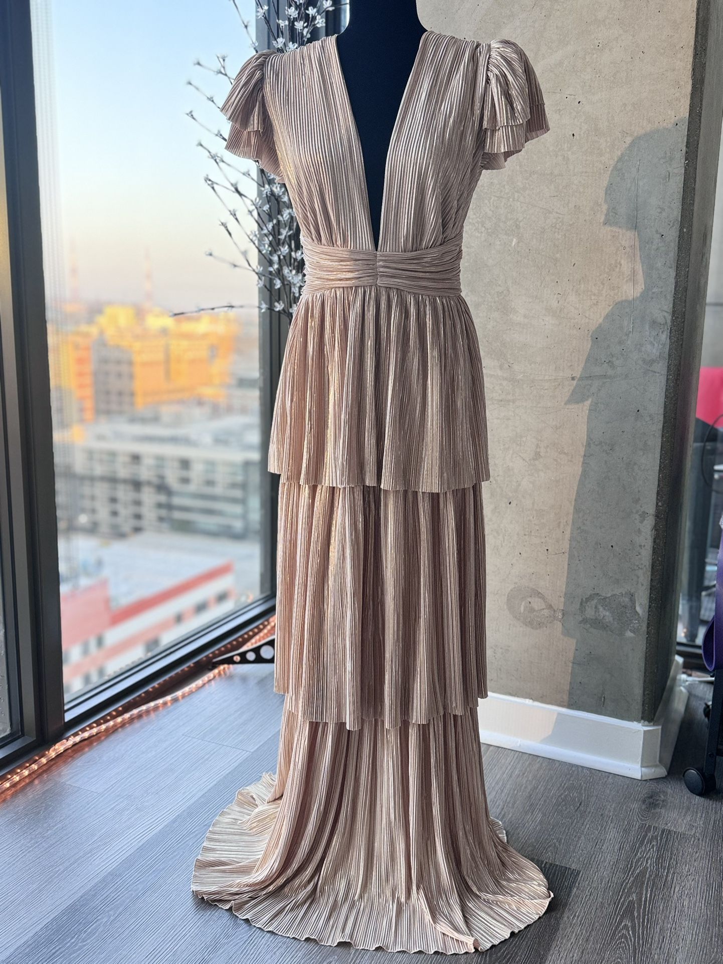 Size 12 Sabina Musayev Gold Maze Floor Length Evening Gown